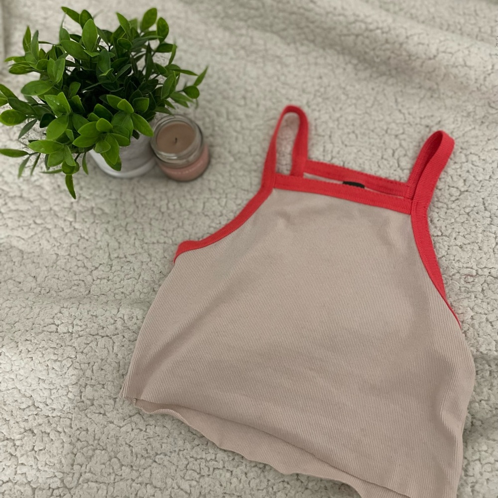 Wild fable small pink bordered cropped tank